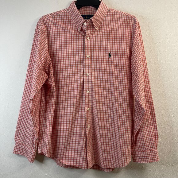 Ralph Lauren Men's Orange/White Plaid Cotton Button-Down Shirt with Logo, XL - Picture 3 of 13